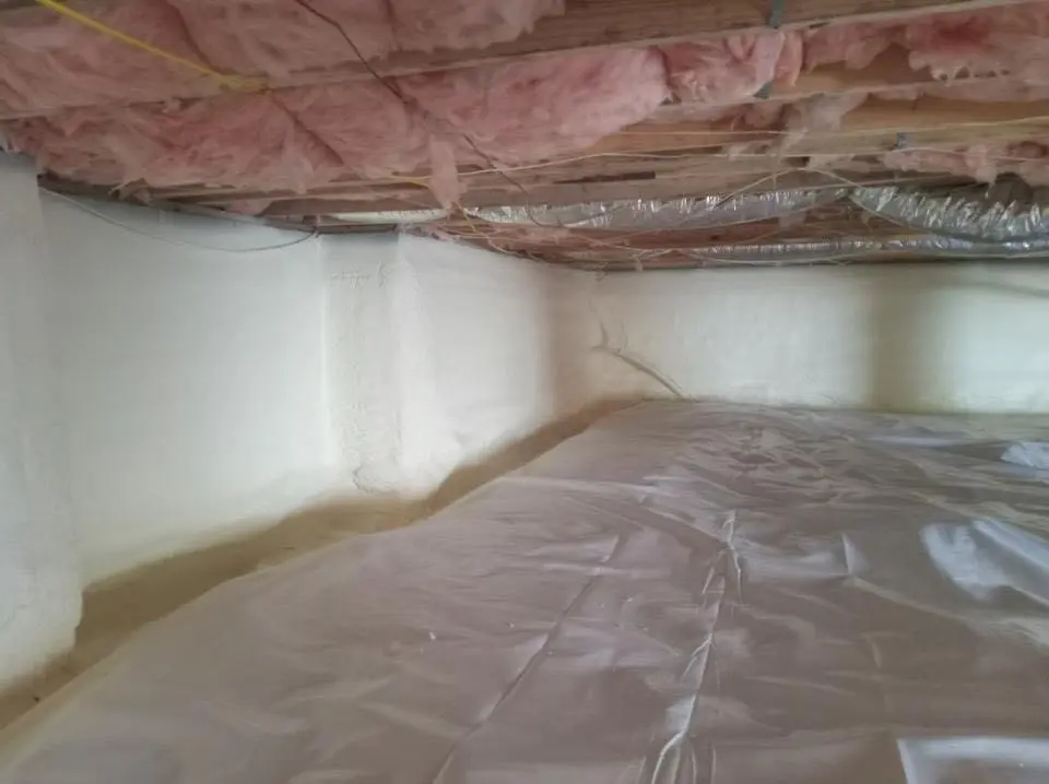 Crawl space encapsulation with closed-cell spray foam for Commercial Roof Restoration in Hazle